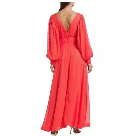 Kimberly Goldson Lesli Jacquard Maxi Dress Coral Gold V Neck Size Small - Picture 2 of 13